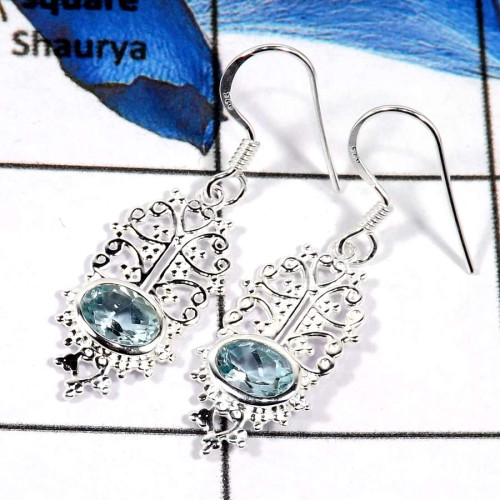 Blue Topaz Cut H - CES943-Gorgeous Pretty Look Cut Gemstone Casting Earrings 925 Sterling Silver Blue Topaz Cut H - CES943-Gorgeous Pretty Look Cut Gemstone Casting Earrings 925 Sterling Silver