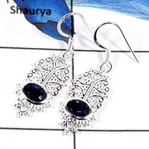 Iolite Cut I - CES943-Gorgeous Pretty Look Cut Gemstone Casting Earrings 925 Sterling Silver Iolite Cut I - CES943-Gorgeous Pretty Look Cut Gemstone Casting Earrings 925 Sterling Silver