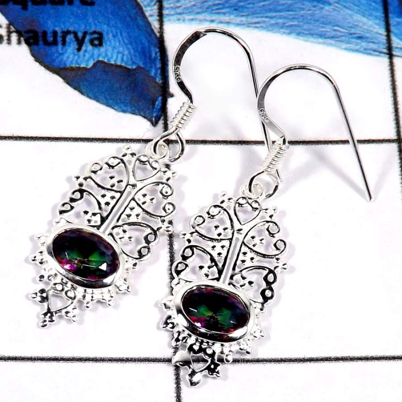 Mystic Cut O - CES943-Gorgeous Pretty Look Cut Gemstone Casting Earrings 925 Sterling Silver Mystic Cut O - CES943-Gorgeous Pretty Look Cut Gemstone Casting Earrings 925 Sterling Silver