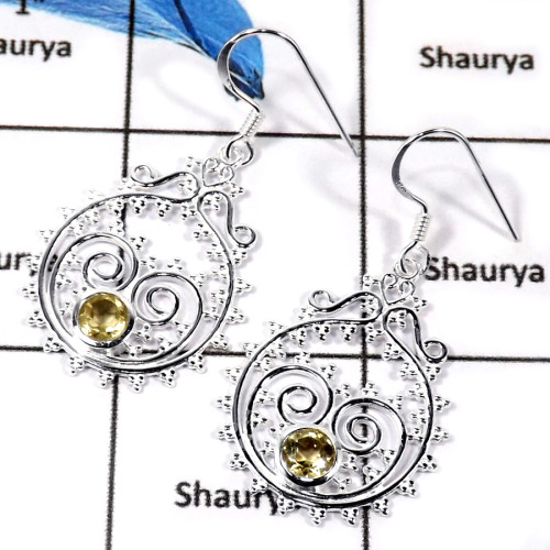 Citrine Cut D - CES941-Solid 925 Sterling Silver Cut Semiprecious Gemstone Casting Earrings