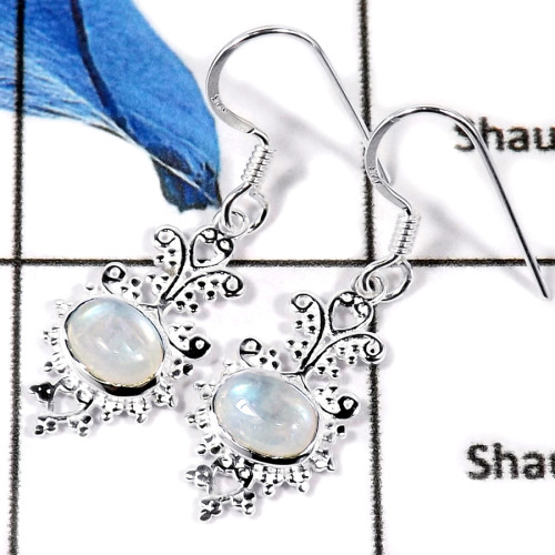 Rainbow Moonstone Cab D - CES940-Natural Cab & Cut Gemstone Casting Earrings 925 Sterling Silver