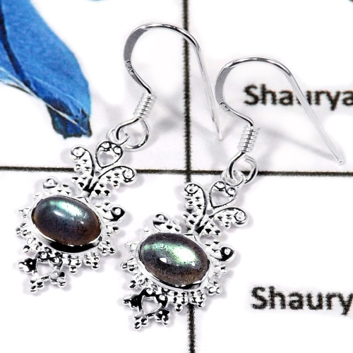 Labradorite Cab G - CES940-Natural Cab & Cut Gemstone Casting Earrings 925 Sterling Silver