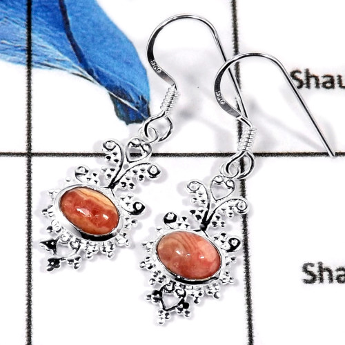 Rhodochrosite Cab O - CES940-Natural Cab & Cut Gemstone Casting Earrings 925 Sterling Silver