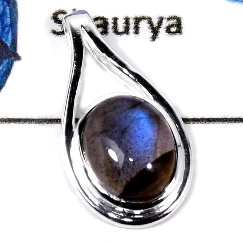 Labradorite Cab E - CMJ831-Solid 925 Sterling Silver Designer Pendant With Cab & Cut Gemstone Labradorite Cab E - CMJ831-Solid 925 Sterling Silver Designer Pendant With Cab & Cut Gemstone