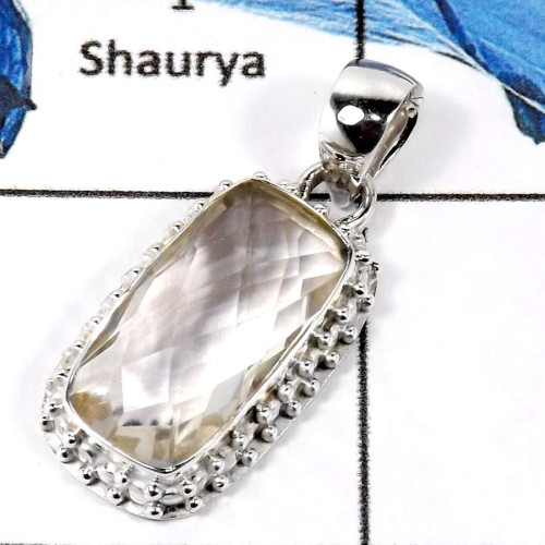 Crystal Quartz Cut L - SD518-Party Wear Cabochon Gemstone Designer Pendant 925 Sterling Silver