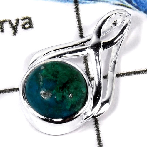 Chrysocolla Cab C - CSP923-Solid 925 Sterling Silver Cab & Cut Gemstone Casting Pendant
