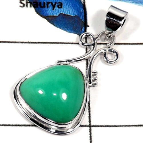 Chryspprase Cab G - SD517-Exclusive Collection Natural Gemstone 925 Sterling Silver Designer Pendant