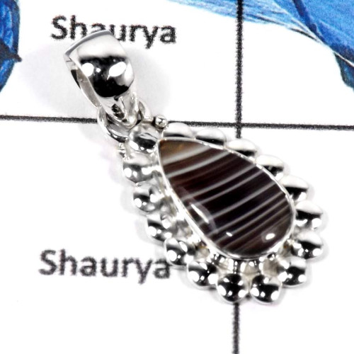 Botswana Agate Cab G - SD515-Party Look Cab Gemstone 925 Sterling Silver Designer Pendant