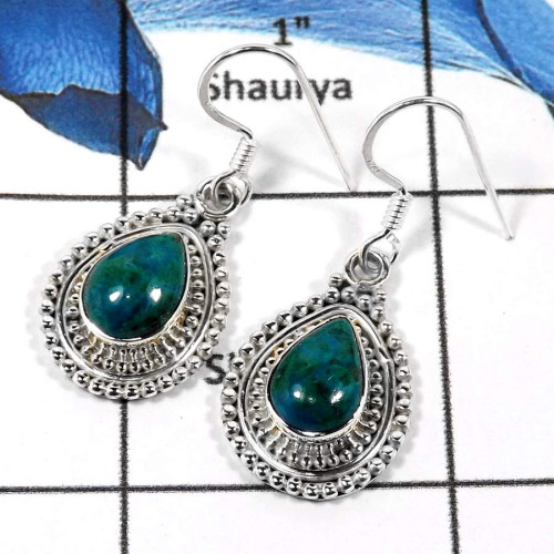 Chrysocolla Cab B - SDE664-Newly Handmade Cab & Cut Gemstone Designer Earrings 925 Sterling Silver Chrysocolla Cab B - SDE664-Newly Handmade Cab & Cut Gemstone Designer Earrings 925 Sterling Silver