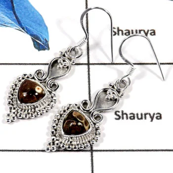 Turtella Jasper Cab A - SDE662-Natural Semiprecious Cab Gemstone Designer Earrings 925 Sterling Silver Turtella Jasper Cab A - SDE662-Natural Semiprecious Cab Gemstone Designer Earrings 925 Sterling Silver