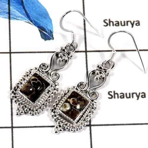 Turtella Jasper Cab B - SDE662-Natural Semiprecious Cab Gemstone Designer Earrings 925 Sterling Silver