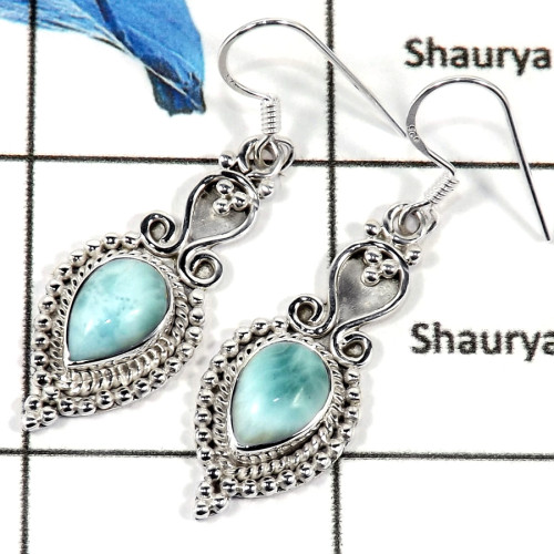 Larimar Cab G - SDE662-Natural Semiprecious Cab Gemstone Designer Earrings 925 Sterling Silver