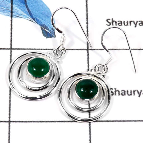 Green Onyx Cab A - SDE661-Party Wear Cabochon Gemstone 925 Sterling Silver Two Circle Earrings