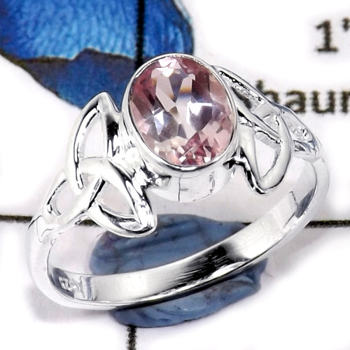 Pink Topaz Cut E - CMJ829-Solid 925 Sterling Silver Cab & Cut Semiprecious Gemstone Ring