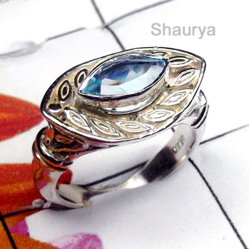 Blue Topaz A - SCR994-Sterling Silver Semiprecious Gemstone Ring