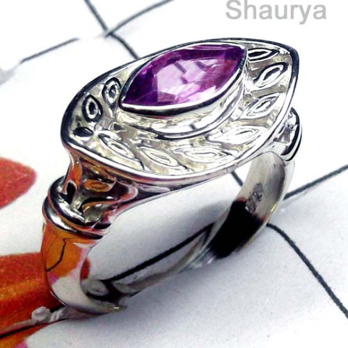 Amethyst B - SCR994-Sterling Silver Semiprecious Gemstone Ring