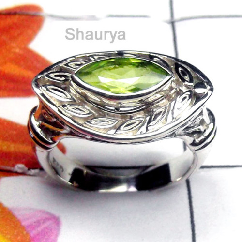 Peridot O - SCR994-Sterling Silver Semiprecious Gemstone Ring