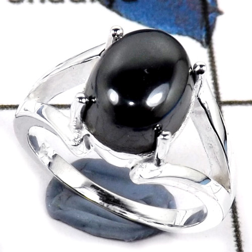 Hematite Cab A - CMJ828-Natural Semiprecious Gemstone 925 Sterling Silver Ring