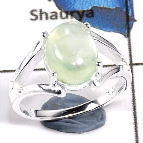 Prehnite Cab B - CMJ828-Natural Semiprecious Gemstone 925 Sterling Silver Ring
