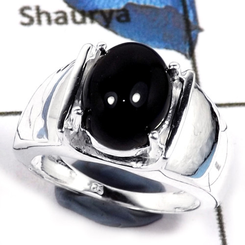 Black Onyx Cab D - CMJ828-Natural Semiprecious Gemstone 925 Sterling Silver Ring