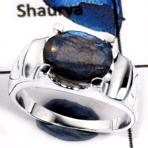 Labradorite Cut E - CMJ828-Natural Semiprecious Gemstone 925 Sterling Silver Ring