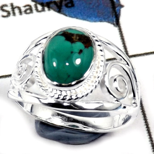 Tibet Turquoise Cab F - CMJ828-Natural Semiprecious Gemstone 925 Sterling Silver Ring
