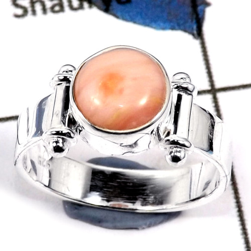 Pink Opal Cab G - CMJ828-Natural Semiprecious Gemstone 925 Sterling Silver Ring