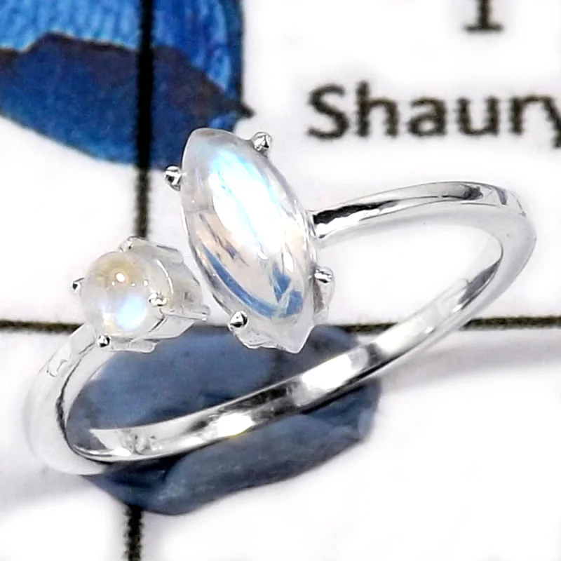 Rainbow Moonstone Cab A - SFJ892-Party Wear Semiprecious Cab Gemstone Light Weight Ring 925 Sterling Silver Rainbow Moonstone Cab A - SFJ892-Party Wear Semiprecious Cab Gemstone Light Weight Ring 925 Sterling Silver