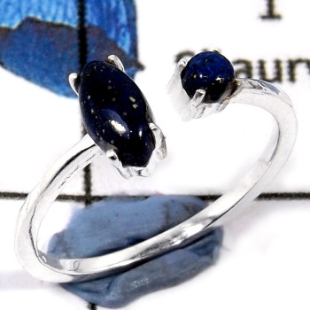 Lapis Cab B - SFJ892-Party Wear Semiprecious Cab Gemstone Light Weight Ring 925 Sterling Silver