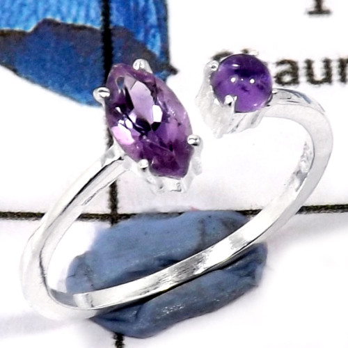 Amethyst Cut & Cab F - SFJ892-Party Wear Semiprecious Cab Gemstone Light Weight Ring 925 Sterling Silver