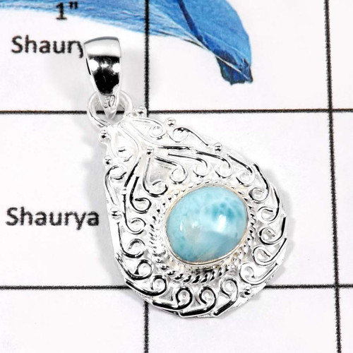 Larimar Cab G - CMJ827-Gorgeous Cabochon Gemstone 925 Sterling Silver Designer Pendant
