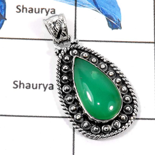 Chrysoprase Cab O - CMJ827-Gorgeous Cabochon Gemstone 925 Sterling Silver Designer Pendant Chrysoprase Cab O - CMJ827-Gorgeous Cabochon Gemstone 925 Sterling Silver Designer Pendant