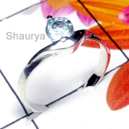 Blue Topaz A - SCR992-Semiprecious Gemstone Exclusive Silver Stunning Ring