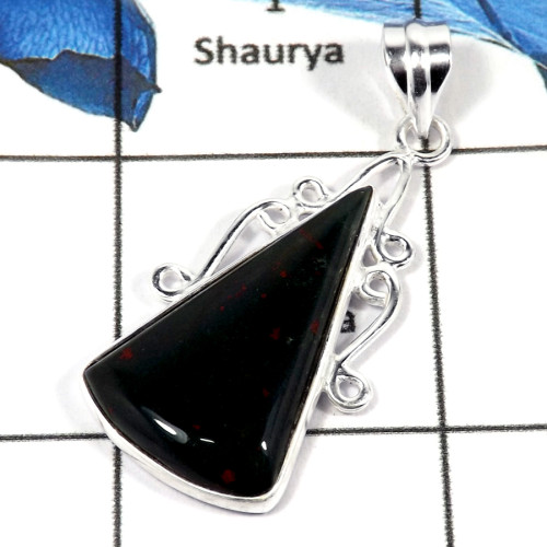 Bloodstone Cab O - BPS893-Natural Cabochon Bloodstone Bezel Pendant 925 Sterling Silver