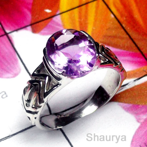Amethyst O - SCR991-Natural Gemstone 925 Sterling Silver Ring