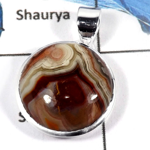Crazy Lace Agate Cab D - CMJ818-Semiprecious Cab Gemstone Solid 925 Sterling Silver Pendant