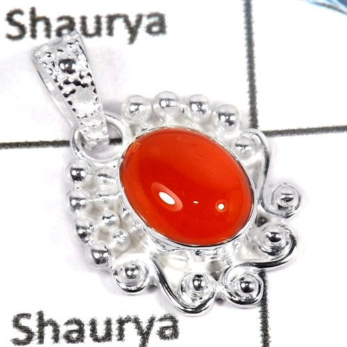 Carnelian Cab B - CMJ817-Indian Factory Made Cab Gemstone Pendant Solid 925 Sterling Silver