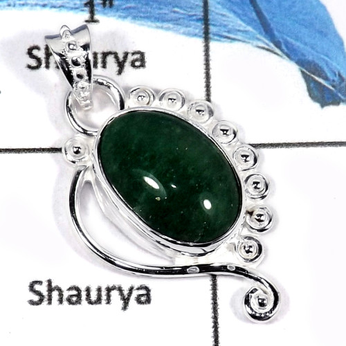 Green Aventurine Cab E - CMJ817-Indian Factory Made Cab Gemstone Pendant Solid 925 Sterling Silver