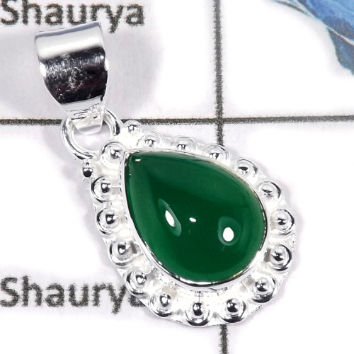 Green Onyx Cab F - CMJ817-Indian Factory Made Cab Gemstone Pendant Solid 925 Sterling Silver