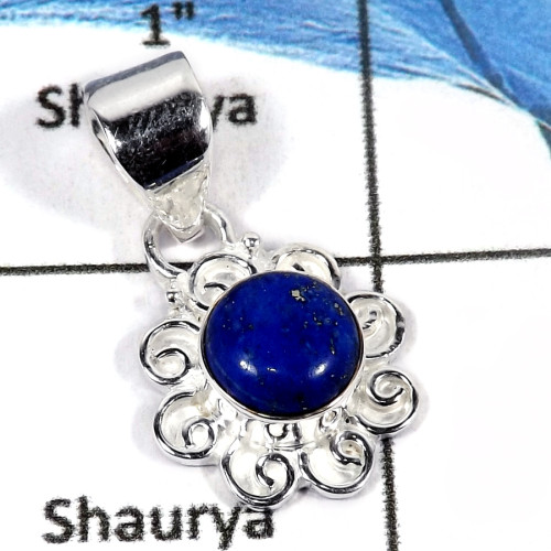 Lapis Cab O - CMJ817-Indian Factory Made Cab Gemstone Pendant Solid 925 Sterling Silver