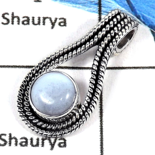 Blue Lace Agate Cab A - CMJ814-Pretty Look Cabochon Gemstone 925 Sterling Silver Handmade Pendant