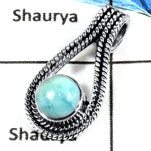 Larimar Cab B - CMJ814-Pretty Look Cabochon Gemstone 925 Sterling Silver Handmade Pendant