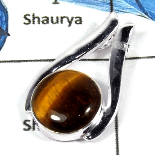 Tiger Eye Cab C - CMJ814-Pretty Look Cabochon Gemstone 925 Sterling Silver Handmade Pendant