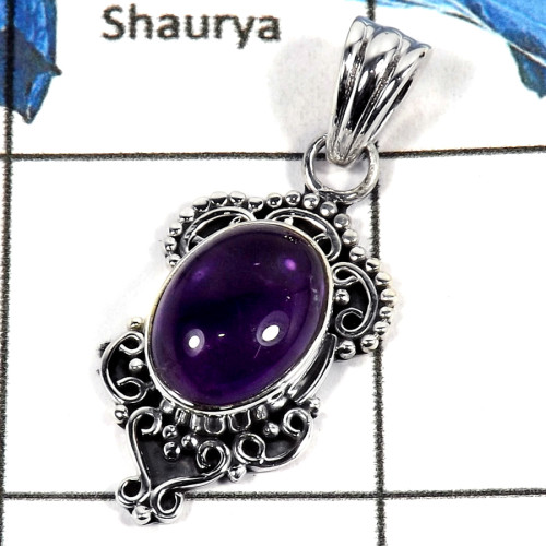 Amethyst Cab D - CMJ814-Pretty Look Cabochon Gemstone 925 Sterling Silver Handmade Pendant
