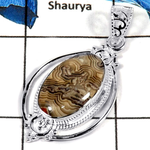 Slem Band Jasper Cab E - CMJ814-Pretty Look Cabochon Gemstone 925 Sterling Silver Handmade Pendant