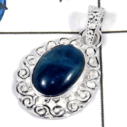 Neon Blue Apatite Cab G - CMJ814-Pretty Look Cabochon Gemstone 925 Sterling Silver Handmade Pendant