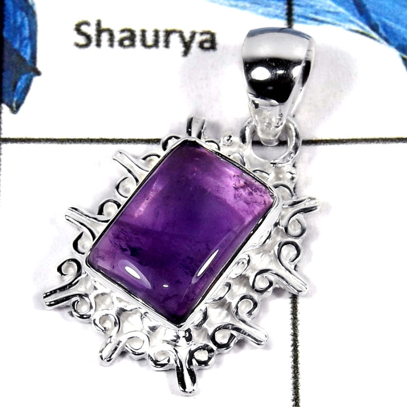 Amethyst Cab I - CMJ814-Pretty Look Cabochon Gemstone 925 Sterling Silver Handmade Pendant