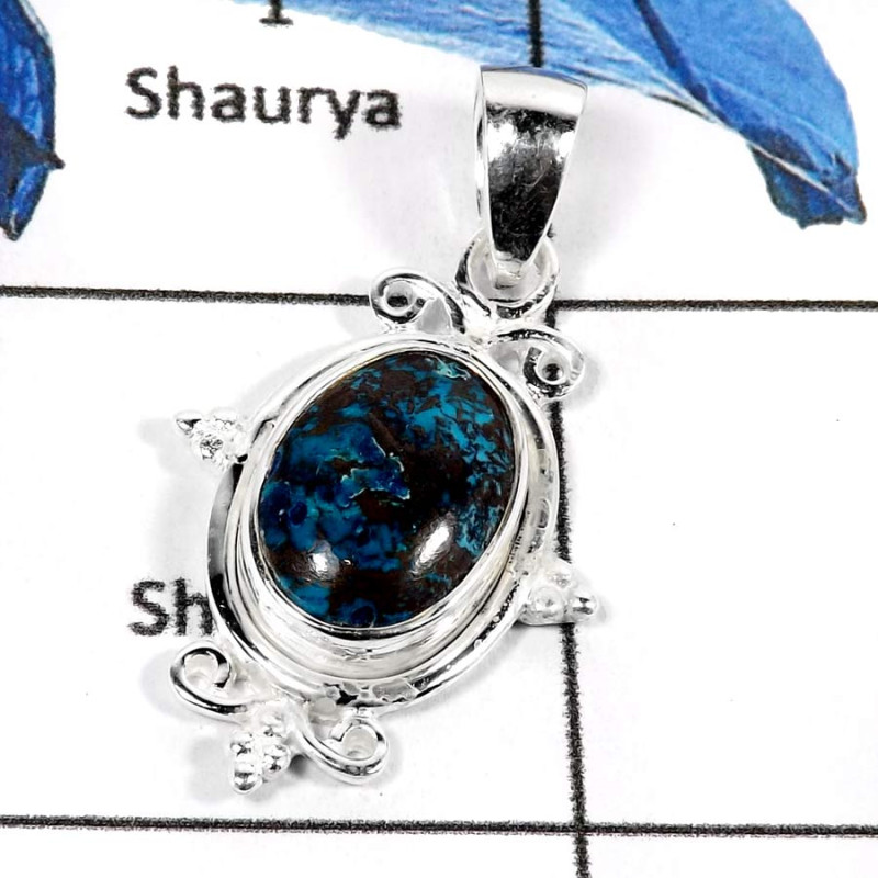 Shattuckite Cab H - CMJ813-Solid 925 Sterling Silver Stunning Cabochon Gemstone Pendant