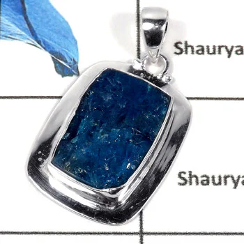 Blue Apatite Rough A - CMJ809-Solid 925 Sterling Silver Party Look Cabochon Gemstone Pendant Blue Apatite Rough A - CMJ809-Solid 925 Sterling Silver Party Look Cabochon Gemstone Pendant
