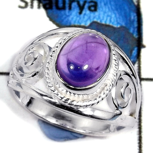 Amethyst Cab A - CMJ805-Party Look Cab Gemstone Solid 925 Sterling Silver Wholesale Ring
